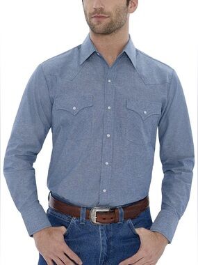 Ely Cattleman western wear pearl snap button down long sleeve shirt men's large